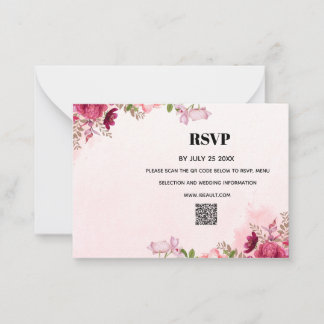 Modern Pink Floral QR Code Wedding RSVP Card Mitteilungskarte