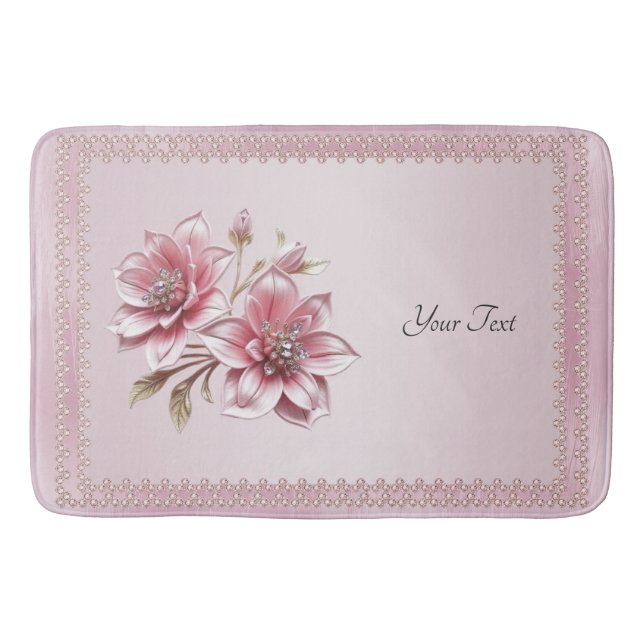 Modern Pink Flowers Bath Mat Badematte (Vorderseite)