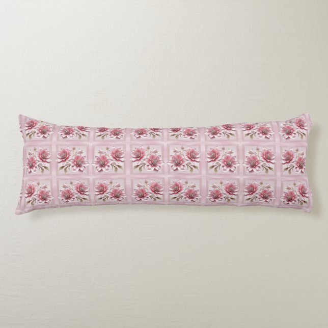 Modern Pink Flowers Body Pillow Seitenschläferkissen (Vorderseite)