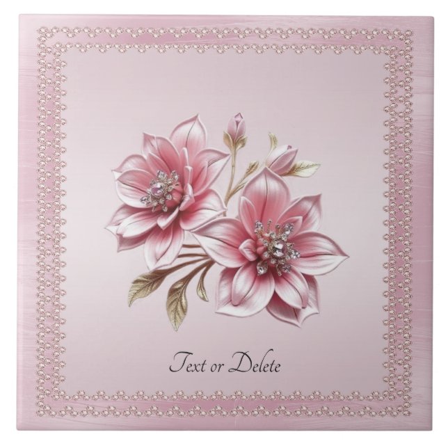 Modern Pink Flowers Ceramic Tile Fliese (Vorderseite)
