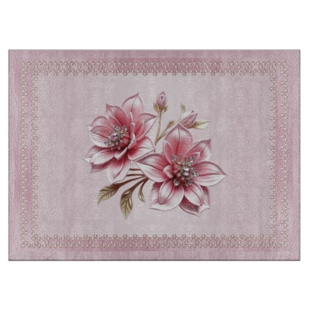 Modern Pink Flowers Cutting Board Schneidebrett (Vorderseite)