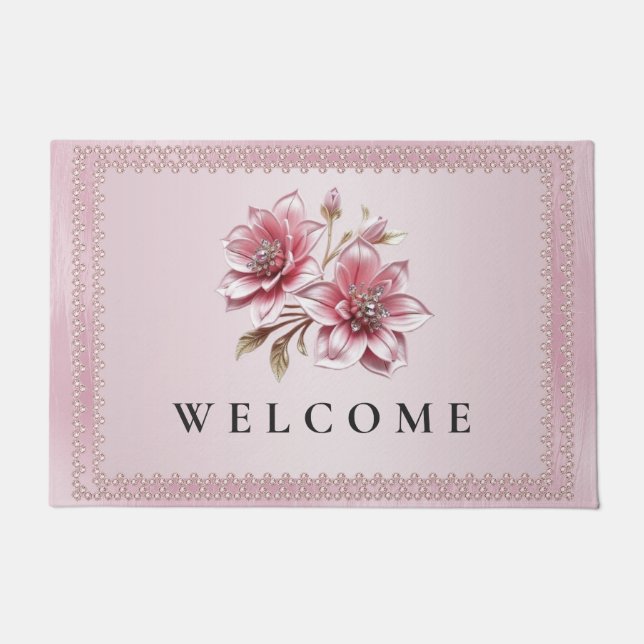 Modern Pink Flowers Doormat Fußmatte (Vorderseite)