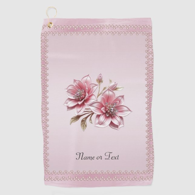Modern Pink Flowers Golf Towel Golfhandtuch (Vorderseite)