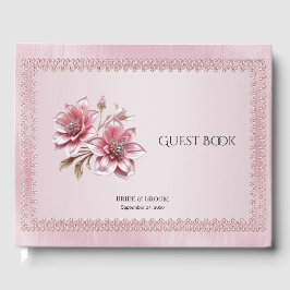 Modern Pink Flowers Guest Book Gästebuch