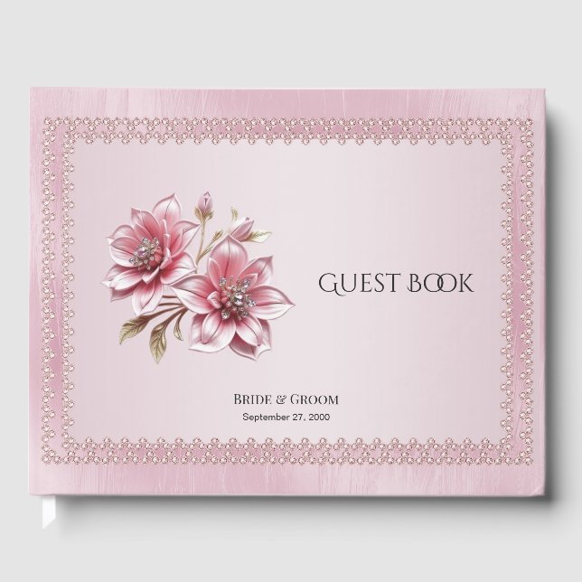 Modern Pink Flowers Guest Book Gästebuch (Vorderseite)