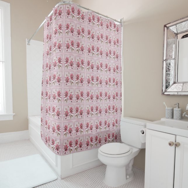 Modern Pink Flowers Shower Curtain Duschvorhang (Beispiel)