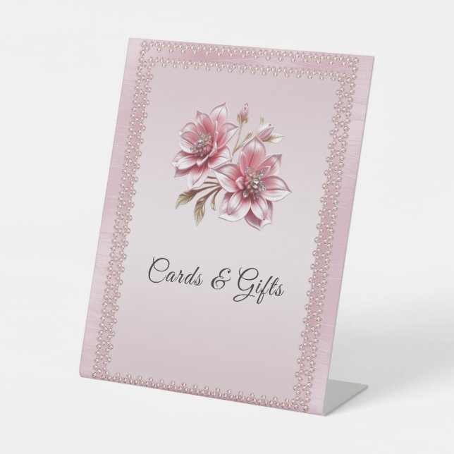 Modern Pink Flowers Tabletop Signs Sockelschild (Vorderseite)