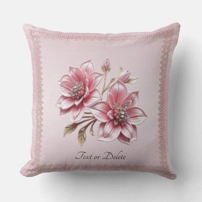 Modern Pink Flowers Throw Pillow Kissen (Vorderseite)