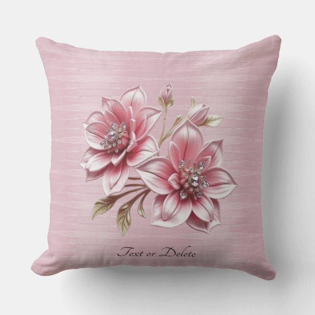 Modern Pink Flowers Throw Pillow Kissen (Vorderseite)