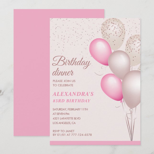 Modern Pink Geburtstag Abendessen 83. Geburtstag Einladung (Vorne/Hinten)