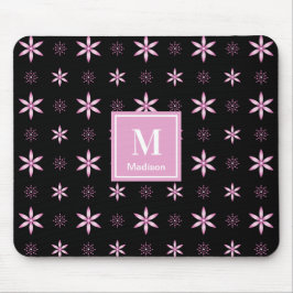 Modern Pink Geometric Floral Monogram Mouse Pad Mousepad
