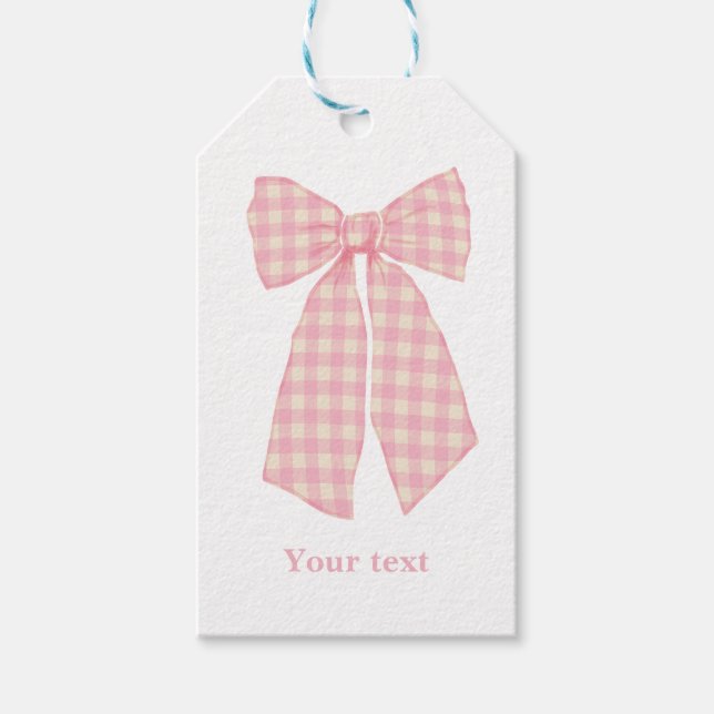 Modern Pink Gingham Romantischer Coquette Bow Geschenkanhänger (Vorderseite)
