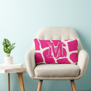 Modern Pink Giraffe Muster Monogramm Lendenkissen
