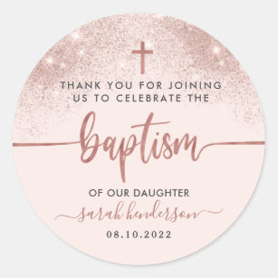 Modern Pink Girl Baptisk Vielen Dank  Runder Aufkleber