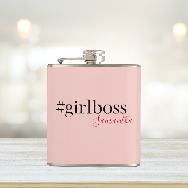 Modern Pink Girl Boss & Name Best Girly Flachmann (Von Creator hochgeladen)