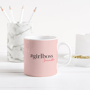 Modern Pink Girl Boss & Name Best Girly Kaffeetasse