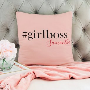 Modern Pink Girl Boss & Name Best Girly Kissen