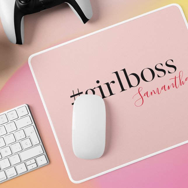 Modern Pink Girl Boss & Name Best Girly Mousepad (Von Creator hochgeladen)