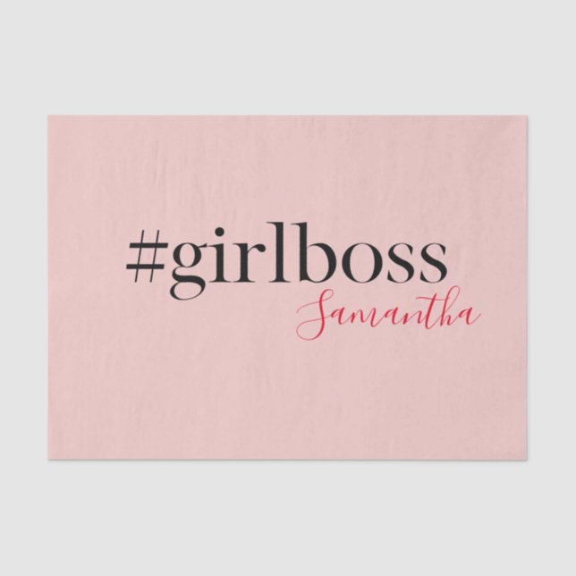 Modern Pink Girl Boss & Name Best Girly Seidenpapier (Vorderseite)