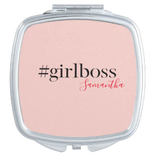 Modern Pink Girl Boss & Name Best Girly Taschenspiegel
