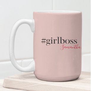 Modern Pink Girl Boss & Name Best Girly Zweifarbige Tasse