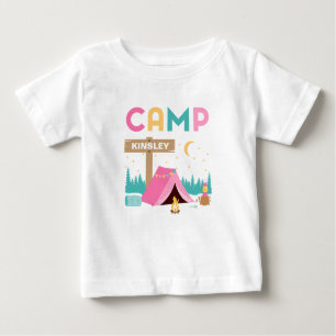 Modern Pink Girls Camping Geburtstag Baby T-shirt