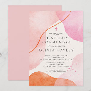 Modern Pink Girls Erste Kommune Einladung