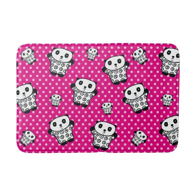 Modern Pink Girly Kawaii Niedlich Panda Bear Polka Badematte (Vorderseite)