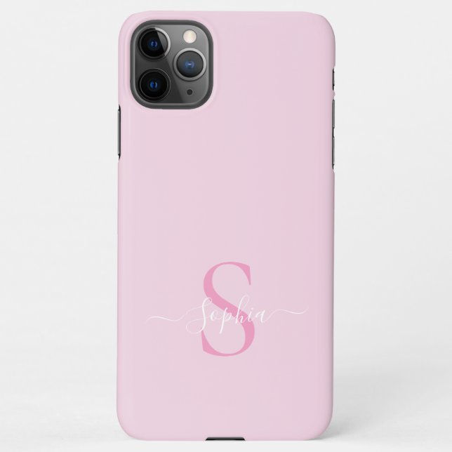 Modern Pink Girly Monogram Stilvoller Name iPhone Hülle (Rückseite)