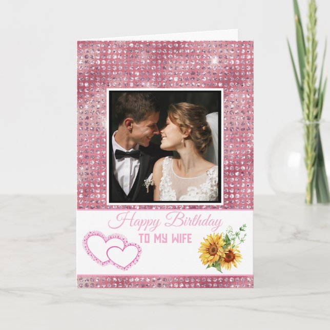 Modern Pink Glitter Happy Birthday to My Wife Karte (Vorderseite)