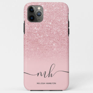 Modern pink glitter ombre blush monogrammed  Case-Mate iPhone hülle