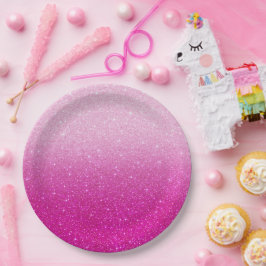 Modern Pink Glitzer Pattern ombre Pappteller