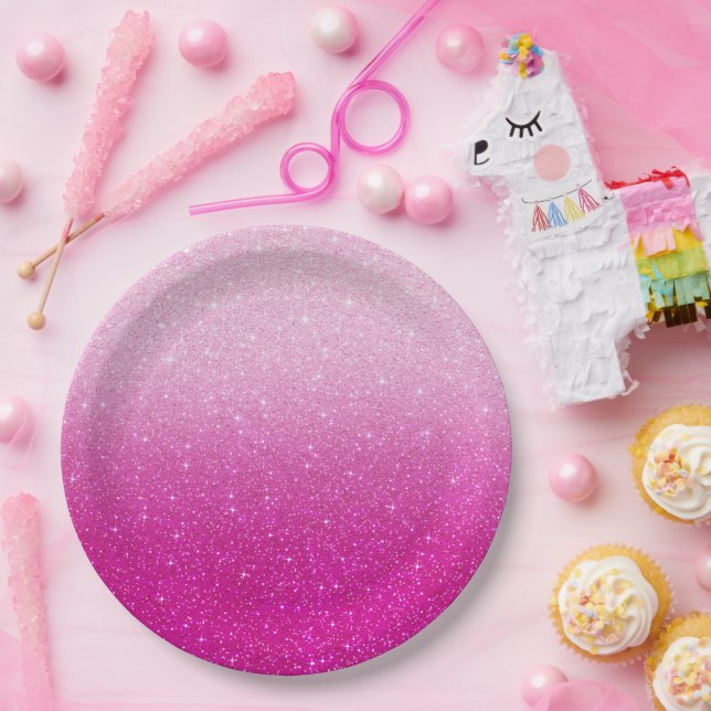 Modern Pink Glitzer Pattern ombre Pappteller (Party)
