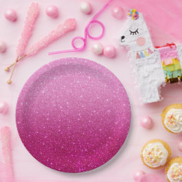 Modern Pink Glitzer Pattern ombre Pappteller