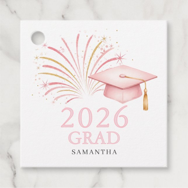 Modern Pink Gold 2026 Grad  Geschenkanhänger (Vorderseite)