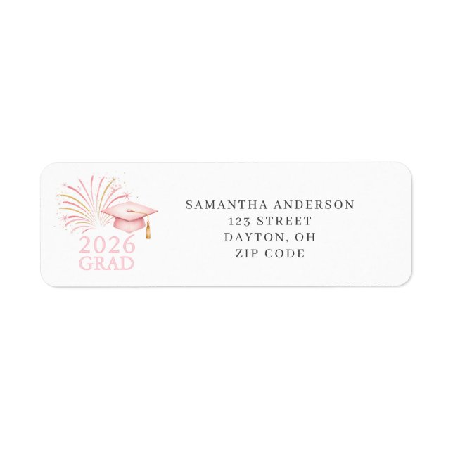 Modern Pink Gold 2026 Graduation Return Address  (Vorne)