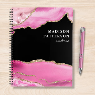 Modern Pink Gold Marmor Girly Chic Name Notebook Notizbuch