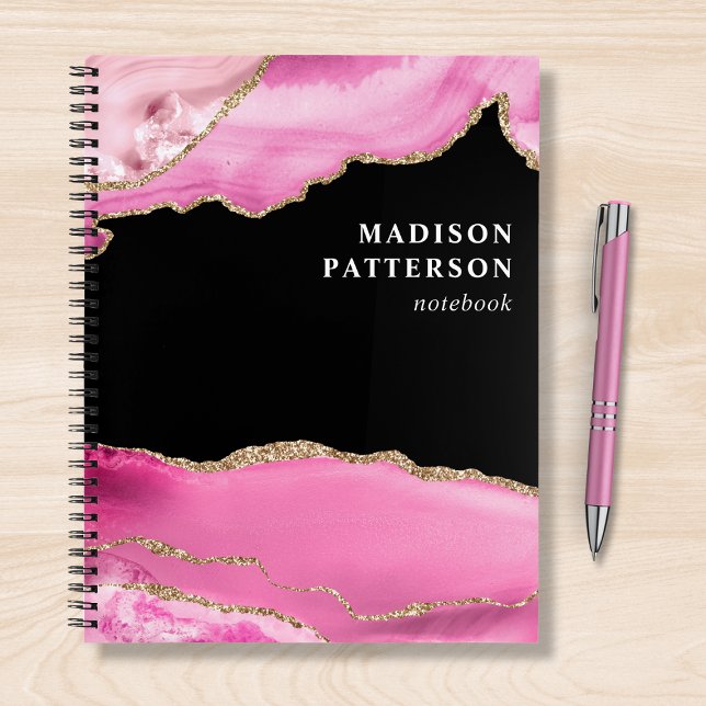 Modern Pink Gold Marmor Girly Chic Name Notebook Notizbuch (Von Creator hochgeladen)