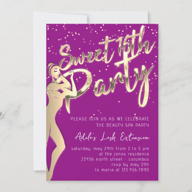 Modern Pink Gold Sweet 16. Party Script Einladung (Vorderseite)