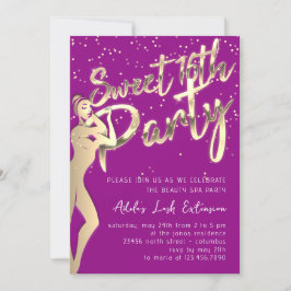 Modern Pink Gold Sweet 16. Party Script Einladung