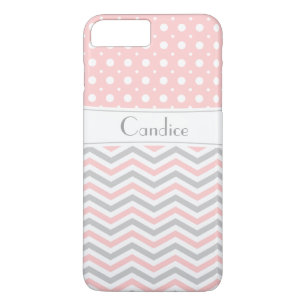 Modern pink, grau, weiß Chevron & Polka-Punkte Case-Mate iPhone Hülle
