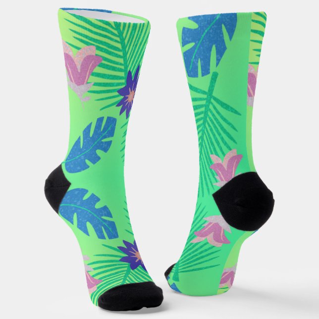 Modern Pink Green and Purple Tropical Socken (Gewinkelt)