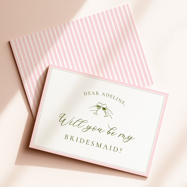 Modern Pink & Green Bridesmaid Proposal Card Einladung (Von Creator hochgeladen)