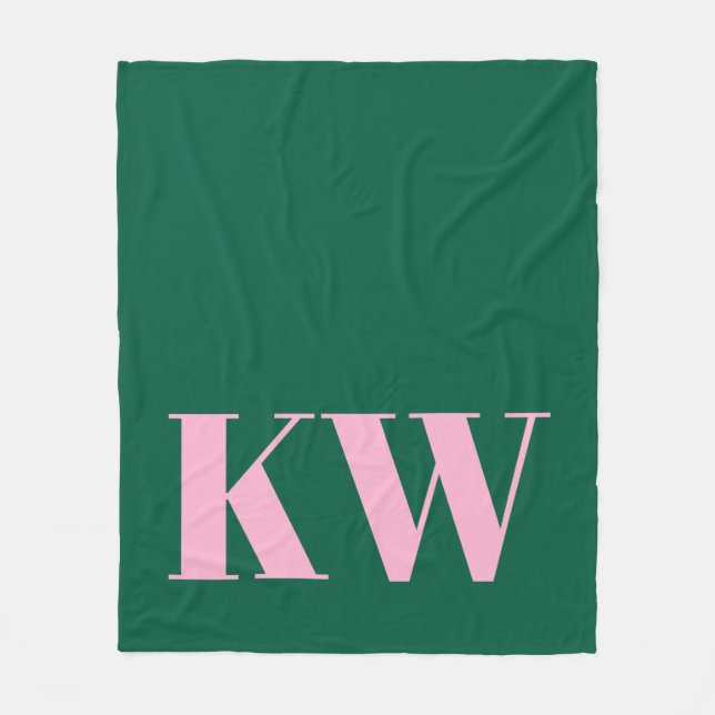 Modern Pink Green Monogram Initials Personalized Fleecedecke (Vorderseite)