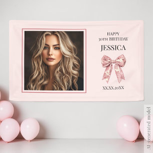 Modern Pink Happy 30. Geburtstag Foto 30 Bow Banner