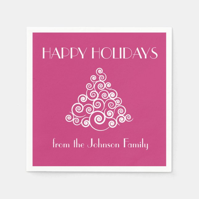 Modern Pink Happy Holidays Weihnachten Serviette (Vorderseite)