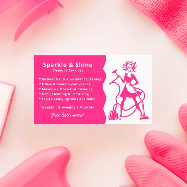 Modern Pink Housekeeper Maid Cleaning Service  Visitenkarte (Von Creator hochgeladen)