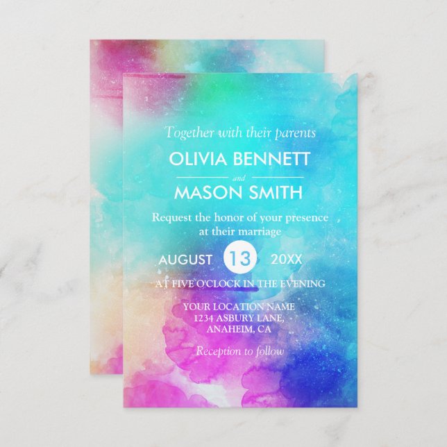 Modern Pink Leaf Wasserfarbe Hochzeitsempfang Einladung (Vorne/Hinten)