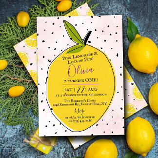 Modern Pink Lemonade 1. Geburtstag Einladung