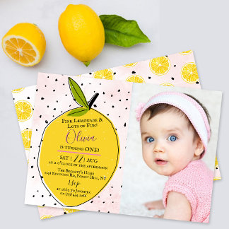 Modern Pink Lemonade 1. Geburtstag Foto Einladung